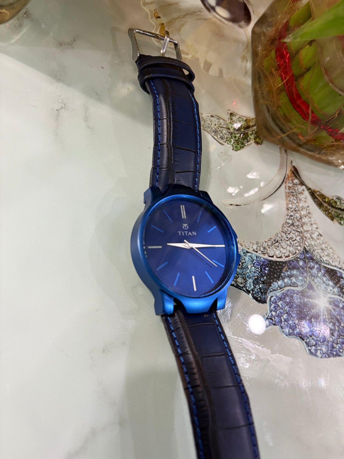 Blue Analog Leather Watch