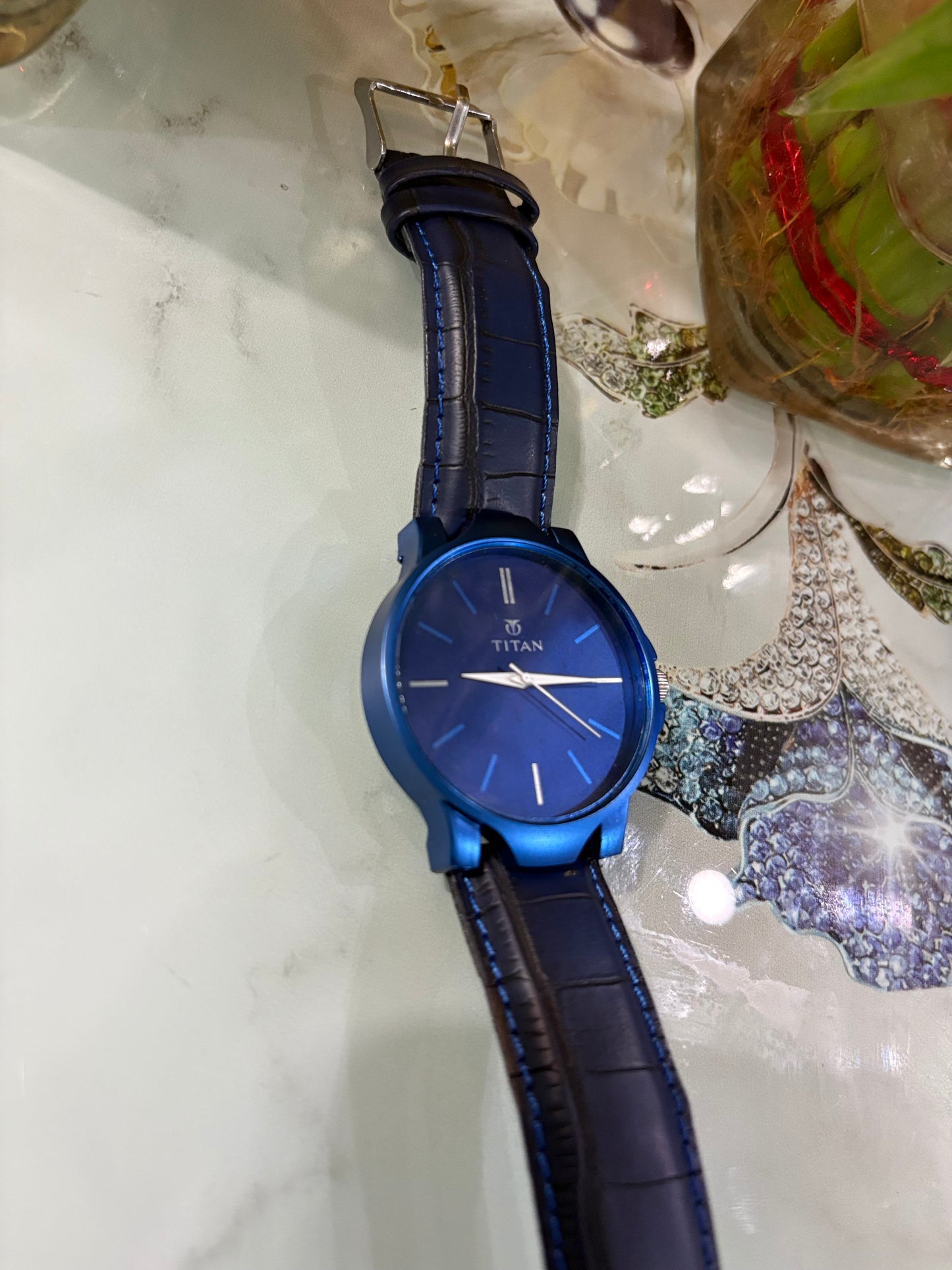 Blue Analog Leather Watch
