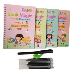 🪄✨ Magical Handwriting Practice Kit ✍️📚 – 4 Reusable Books + Magic Pen + Grip + 10 Refills ✨🧠