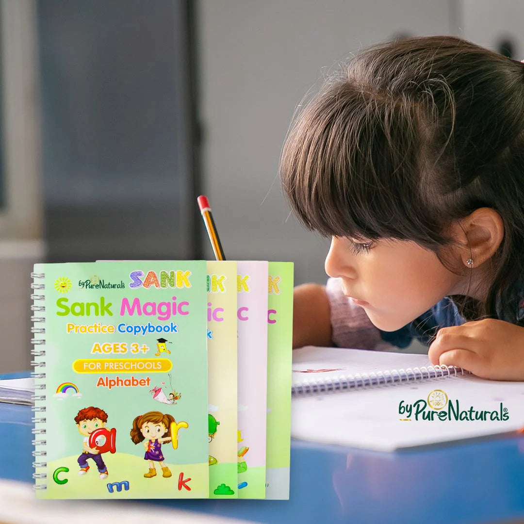 🪄✨ Magical Handwriting Practice Kit ✍️📚 – 4 Reusable Books + Magic Pen + Grip + 10 Refills ✨🧠