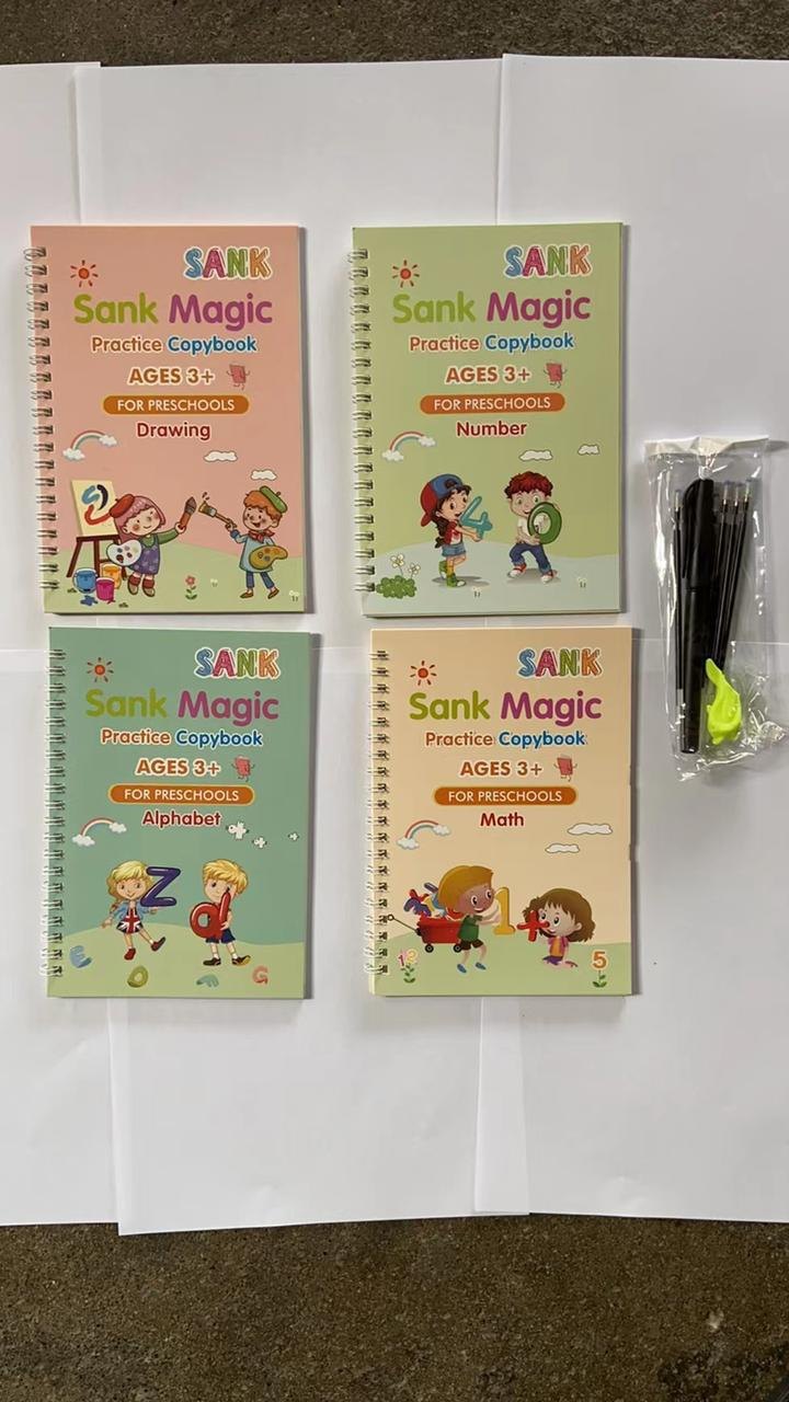 🪄✨ Magical Handwriting Practice Kit ✍️📚 – 4 Reusable Books + Magic Pen + Grip + 10 Refills ✨🧠