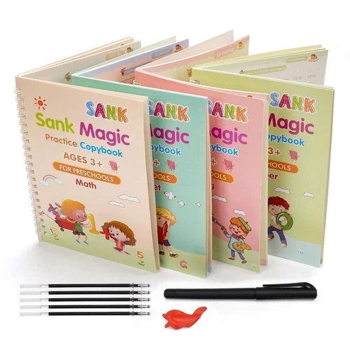 🪄✨ Magical Handwriting Practice Kit ✍️📚 – 4 Reusable Books + Magic Pen + Grip + 10 Refills ✨🧠